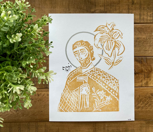 1. St.Joseph Golden linocut/block print