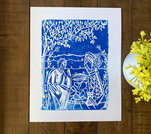 3. Woman at the Well block print